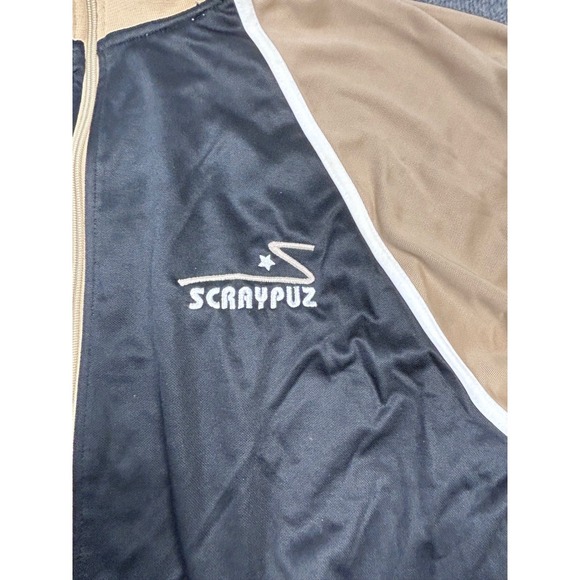 Vintage RARE SCRAYPUZ Track Jacket Full Zip Black Tan‎ White Stripe Size 2X - Picture 7 of 10